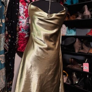 Elegant Gold Satin Y2K mini Dress size L
